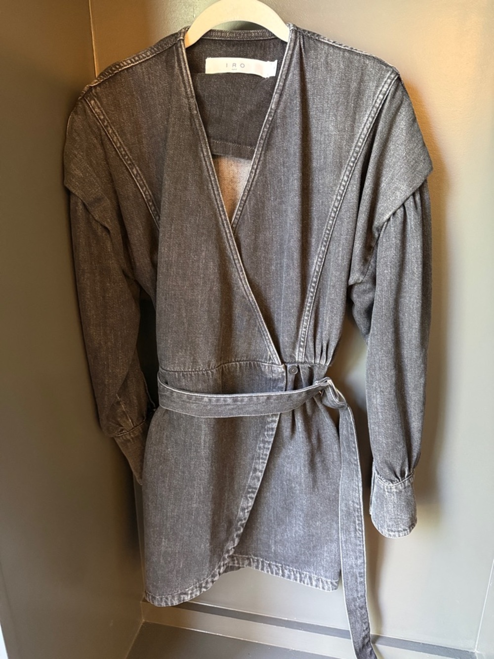 IRO Gray Wrap Denim Mini Dress with Belt